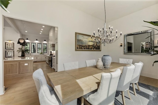 320 Shady Grove Ln, Alpharetta, GA 30009 - dining area with a chandelier, light wood-style floors, and recessed lighting