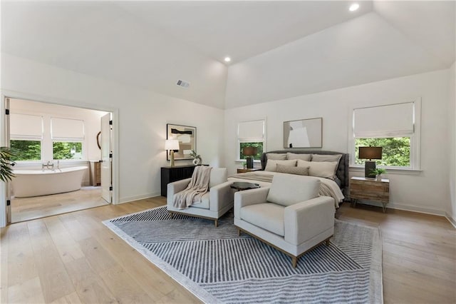 320 Shady Grove Ln, Alpharetta, GA 30009 - bedroom with light wood-type flooring, multiple windows, baseboards, recessed lighting, and high vaulted ceiling