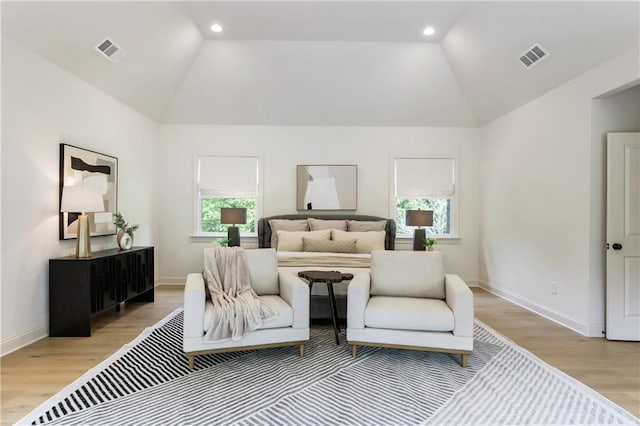320 Shady Grove Ln, Alpharetta, GA 30009 - bedroom with vaulted ceiling, multiple windows, light wood-style floors, baseboards, and recessed lighting