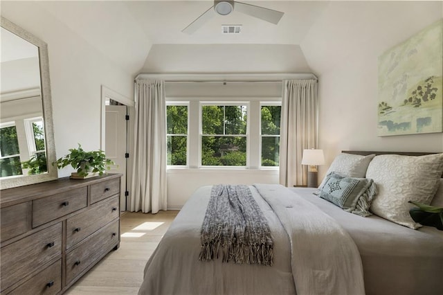 320 Shady Grove Ln, Alpharetta, GA 30009 - bedroom featuring light wood-type flooring, lofted ceiling, and ceiling fan