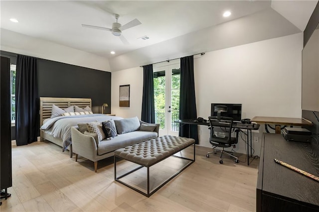 320 Shady Grove Ln, Alpharetta, GA 30009 - bedroom featuring light wood-style flooring, access to outside, recessed lighting, a ceiling fan, and an office area