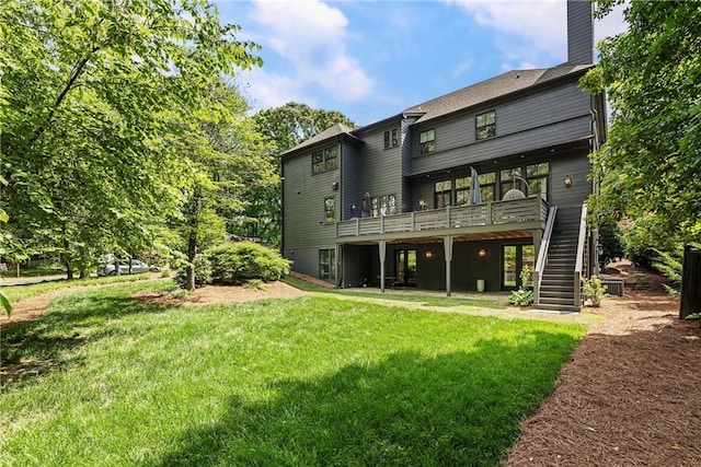 320 Shady Grove Ln, Alpharetta, GA 30009 - back of house featuring stairs, a lawn, a deck, and a chimney
