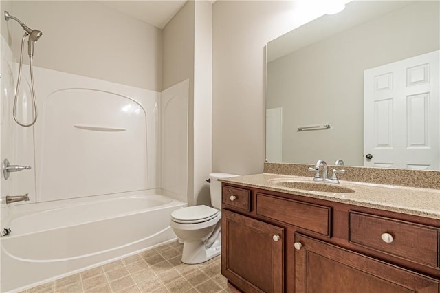 full bathroom with vanity, shower / bathing tub combination, and toilet