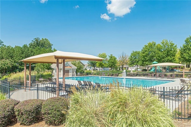 view of pool featuring a patio