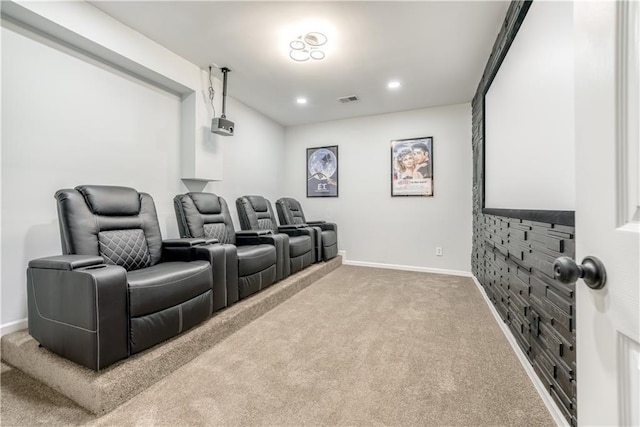 home theater featuring carpet