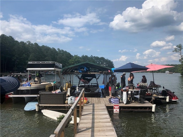 view of dock with a water view