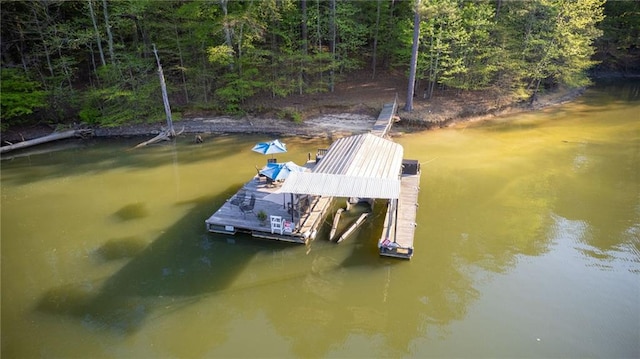 view of dock with a water view