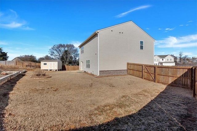 view of home's exterior featuring a shed