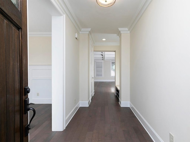 3394 Bryerstone Cir SE, Smyrna, GA 30080 - corridor featuring dark wood-style flooring, crown molding, and recessed lighting