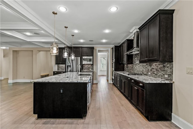 3394 Bryerstone Cir SE, Smyrna, GA 30080 - kitchen with stainless steel appliances, wall chimney exhaust hood, baseboards, a sink, and tasteful backsplash