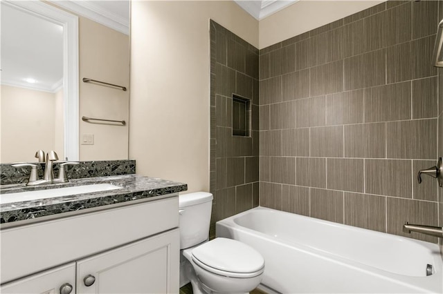3394 Bryerstone Cir SE, Smyrna, GA 30080 - bathroom with ornamental molding, toilet, vanity, and tub / shower combination