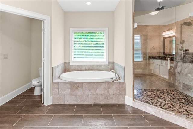 3394 Bryerstone Cir SE, Smyrna, GA 30080 - full bath with a stall shower, a garden tub, toilet, and tile patterned flooring