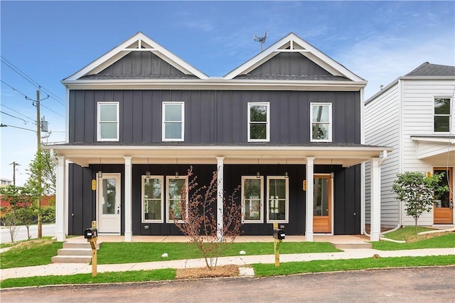 view of front of property with covered porch and board and batten siding