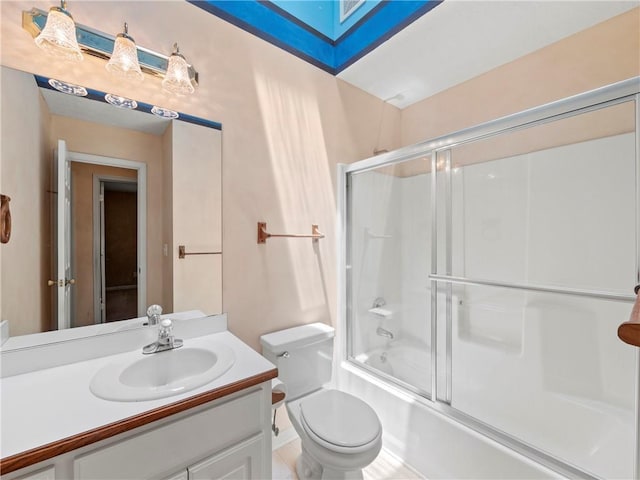 4654 Fox Forrest Dr, Flowery Branch, GA 30542 - full bathroom featuring vanity, toilet, enclosed tub / shower combo, and a skylight