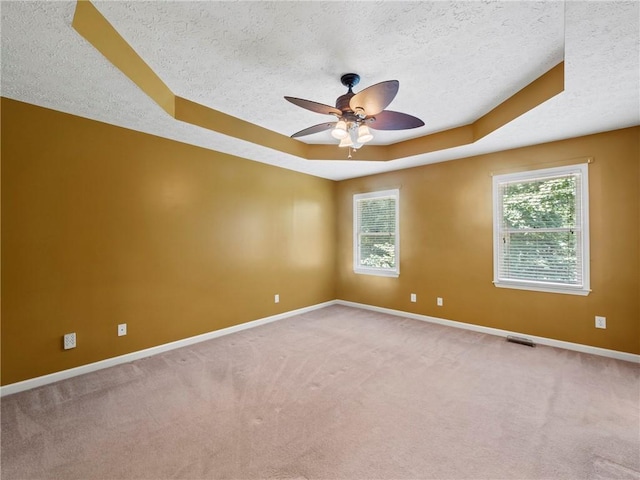 4654 Fox Forrest Dr, Flowery Branch, GA 30542 - spare room with a textured ceiling, a raised ceiling, baseboards, ceiling fan, and plenty of natural light