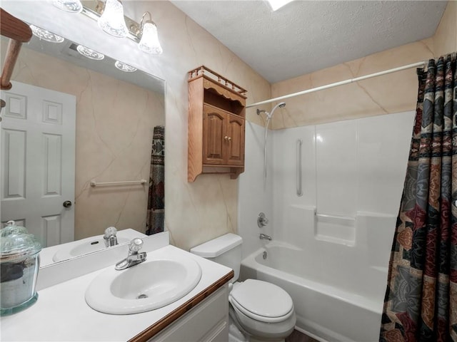 4654 Fox Forrest Dr, Flowery Branch, GA 30542 - bathroom featuring a textured ceiling, toilet, shower / tub combo, and vanity