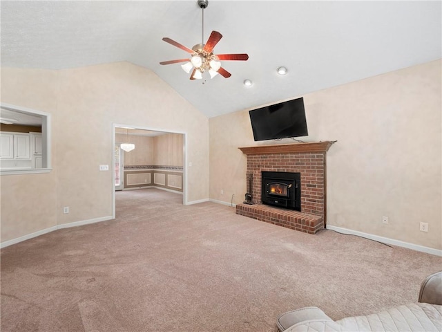 4654 Fox Forrest Dr, Flowery Branch, GA 30542 - unfurnished living room with a ceiling fan, lofted ceiling, carpet floors, and baseboards