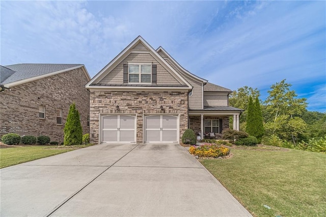 5960 Overlook Club Cir, Suwanee, GA 30024 - view of front of house featuring concrete driveway, stone siding, a front yard, and a garage
