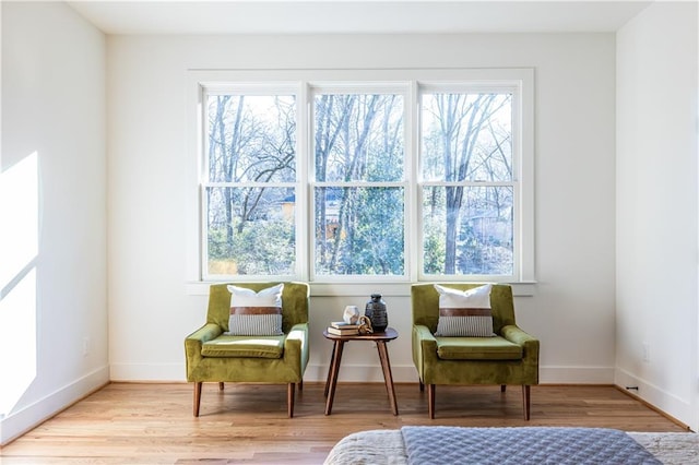 living area with a healthy amount of sunlight and light hardwood / wood-style floors