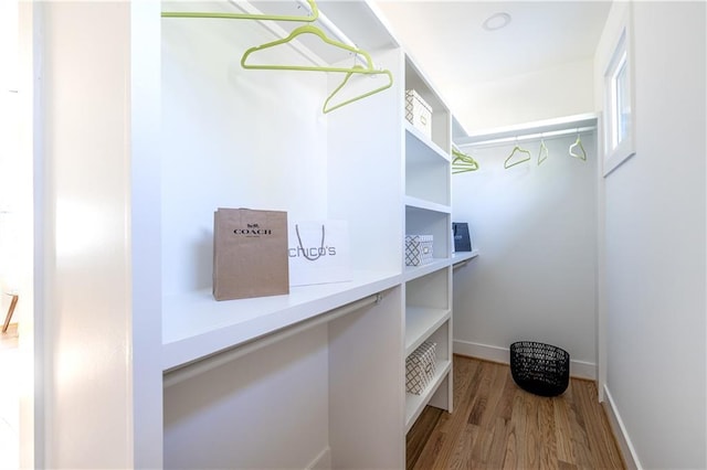 walk in closet featuring hardwood / wood-style flooring