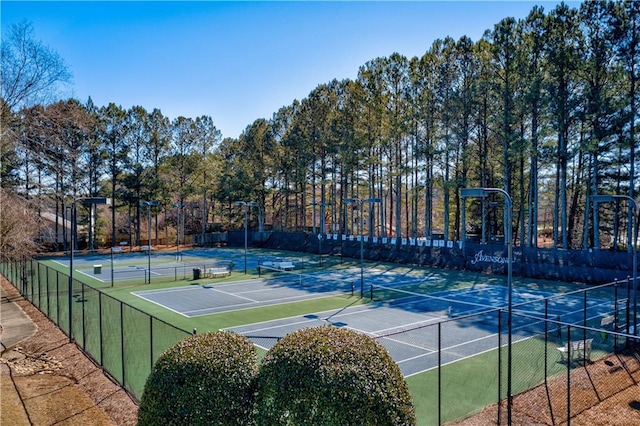 view of tennis court with fence