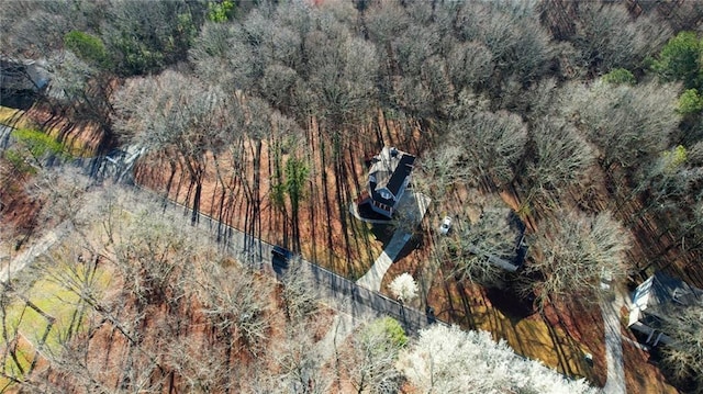 birds eye view of property with a forest view