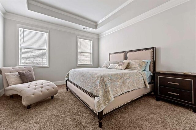 736 Red Wolf Run, Atlanta, GA 30349 - bedroom featuring a raised ceiling, crown molding, visible vents, and carpet floors