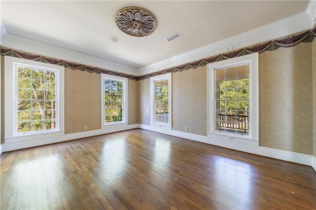 unfurnished room with dark wood-type flooring