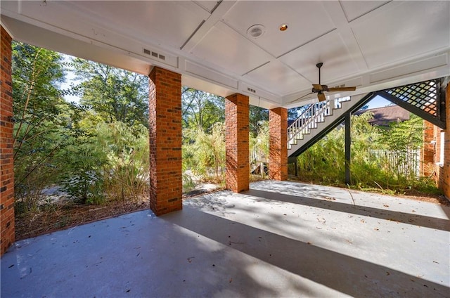 view of patio featuring ceiling fan