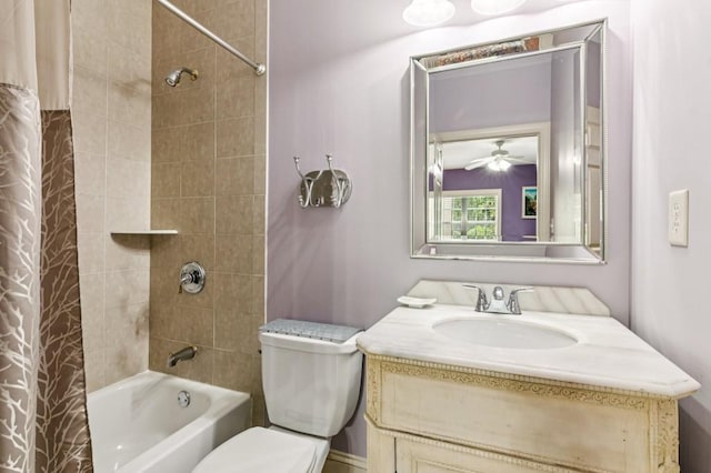 317 Red Gate Overlook, Canton, GA 30115 - full bathroom with vanity, shower / bath combo with shower curtain, and ceiling fan