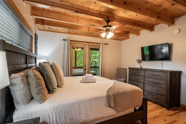 68 Whispering Hawk Ct, Morganton, GA 30560 - bedroom featuring a wood ceiling with exposed beams, wood finished floors, french doors, and access to outside