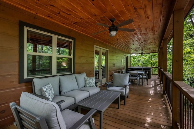 68 Whispering Hawk Ct, Morganton, GA 30560 - wooden deck featuring outdoor dining area, an outdoor living space, and a ceiling fan