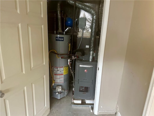 utility room featuring water heater