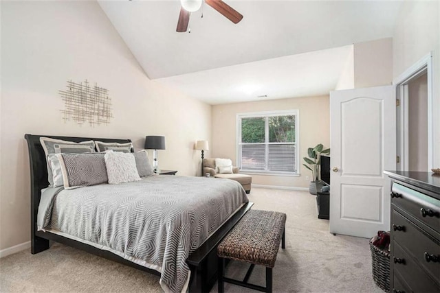 1856 Temple Park Dr, Loganville, GA 30052 - bedroom with light colored carpet, lofted ceiling, and ceiling fan