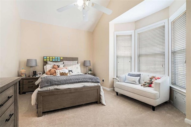 1856 Temple Park Dr, Loganville, GA 30052 - bedroom with light colored carpet, ceiling fan, and lofted ceiling