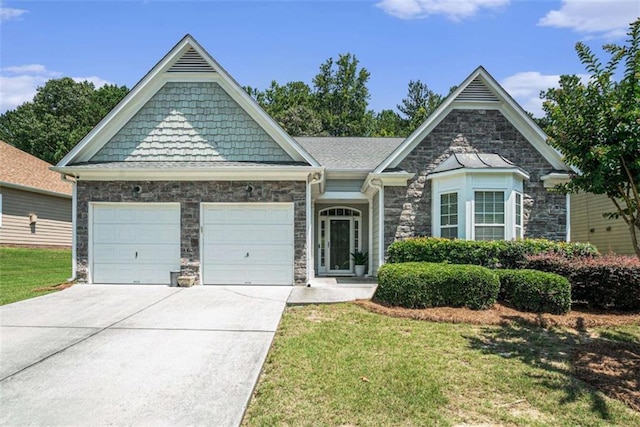 1856 Temple Park Dr, Loganville, GA 30052 - craftsman inspired home featuring stone siding, an attached garage, driveway, and a front yard