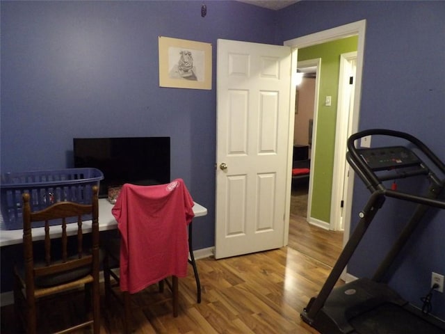 bedroom with hardwood / wood-style flooring