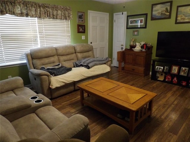 living room featuring dark hardwood / wood-style floors