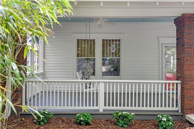 view of property exterior featuring a ceiling fan