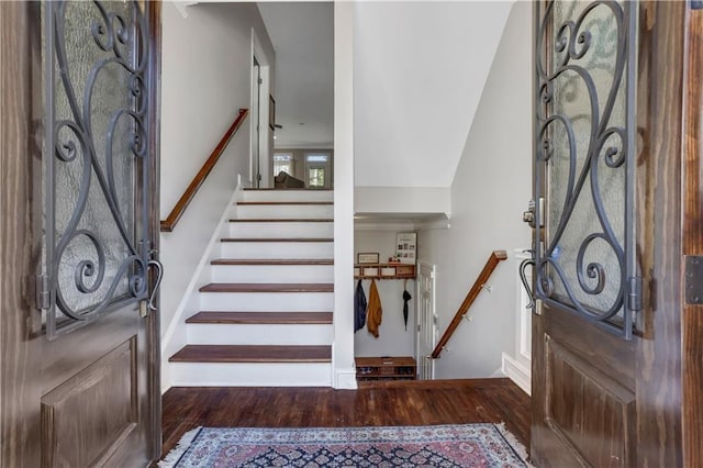 foyer with dark hardwood / wood-style flooring