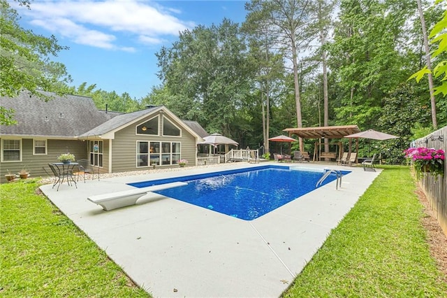 1667 Quail Run, Conyers, GA 30094 - view of pool featuring a gazebo, a patio area, and a diving board