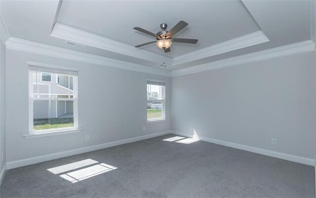 653 Forest Way, Cornelia, GA 30531 - spare room with a raised ceiling, ornamental molding, healthy amount of natural light, ceiling fan, and carpet flooring
