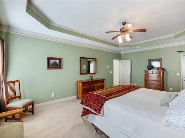 11 Stillwater Way, Hoschton, GA 30548 - bedroom featuring a raised ceiling, crown molding, light colored carpet, and ceiling fan