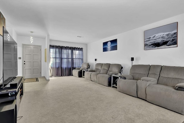 living room with light colored carpet