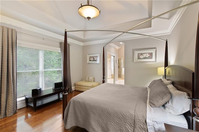 2675 Portabella Ln, Cumming, GA 30041 - bedroom featuring crown molding, wood finished floors, arched walkways, and ensuite bath