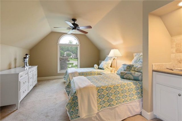2675 Portabella Ln, Cumming, GA 30041 - bedroom featuring vaulted ceiling, light carpet, ceiling fan, and baseboards