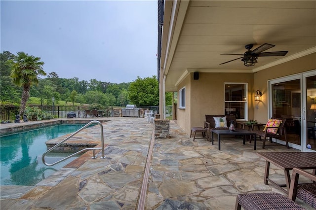 2675 Portabella Ln, Cumming, GA 30041 - view of swimming pool with a fenced backyard, a patio area, and ceiling fan