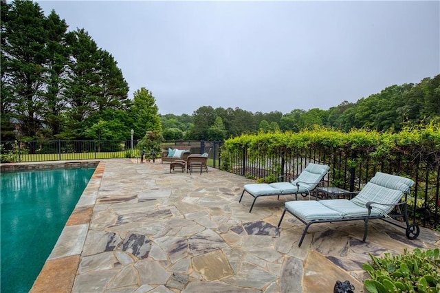 2675 Portabella Ln, Cumming, GA 30041 - view of pool with a patio area, an outdoor hangout area, and a wooded view