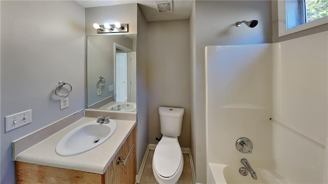 full bath featuring  shower combination, vanity, and toilet