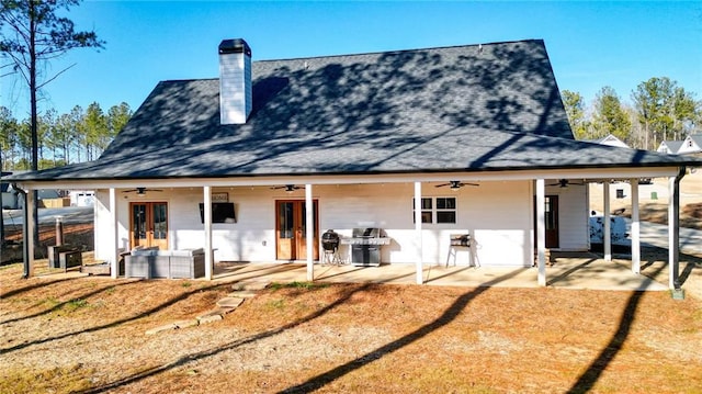 back of house featuring a patio area, french doors, and ceiling fan